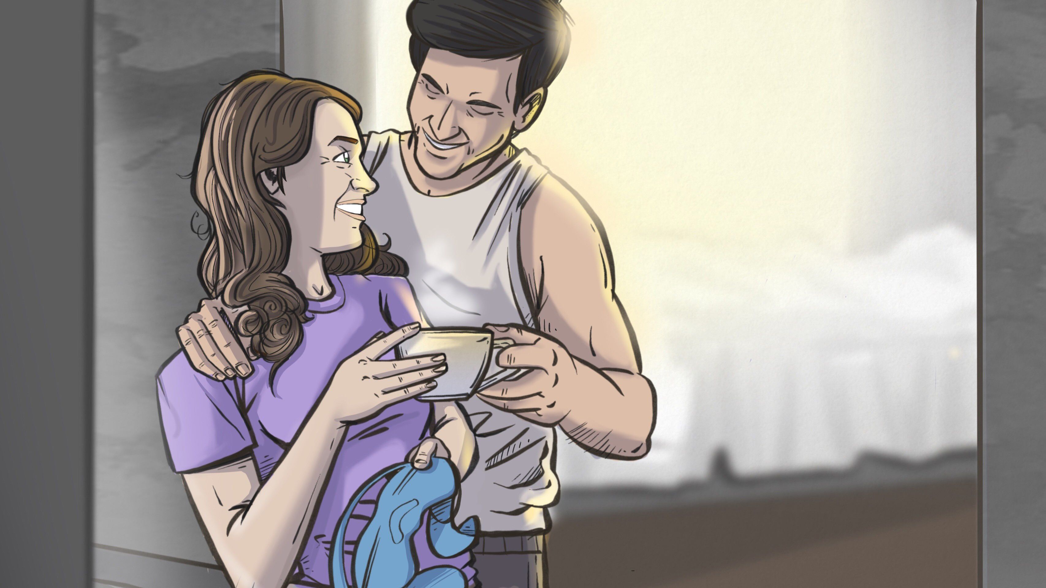 Facembrace blue sky deflector perfect morning illustration couple